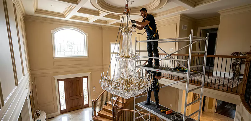 Two-Story Foyer Chandelier Installation in Franklin